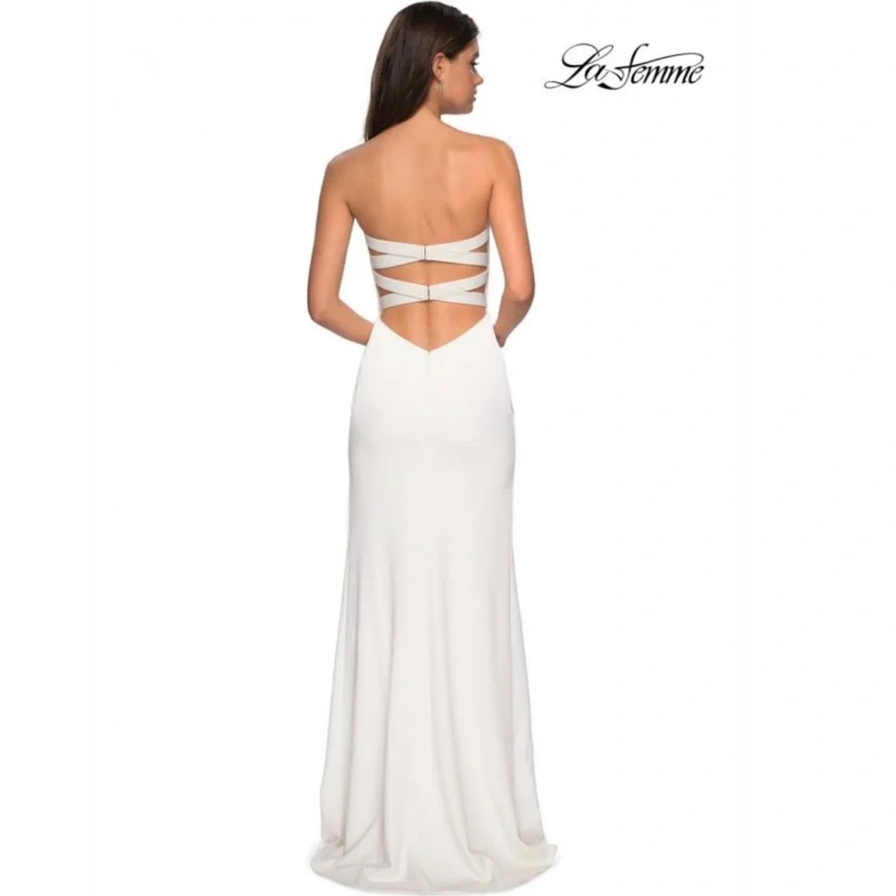 La Femme Strapless Evening Dress in White 27035